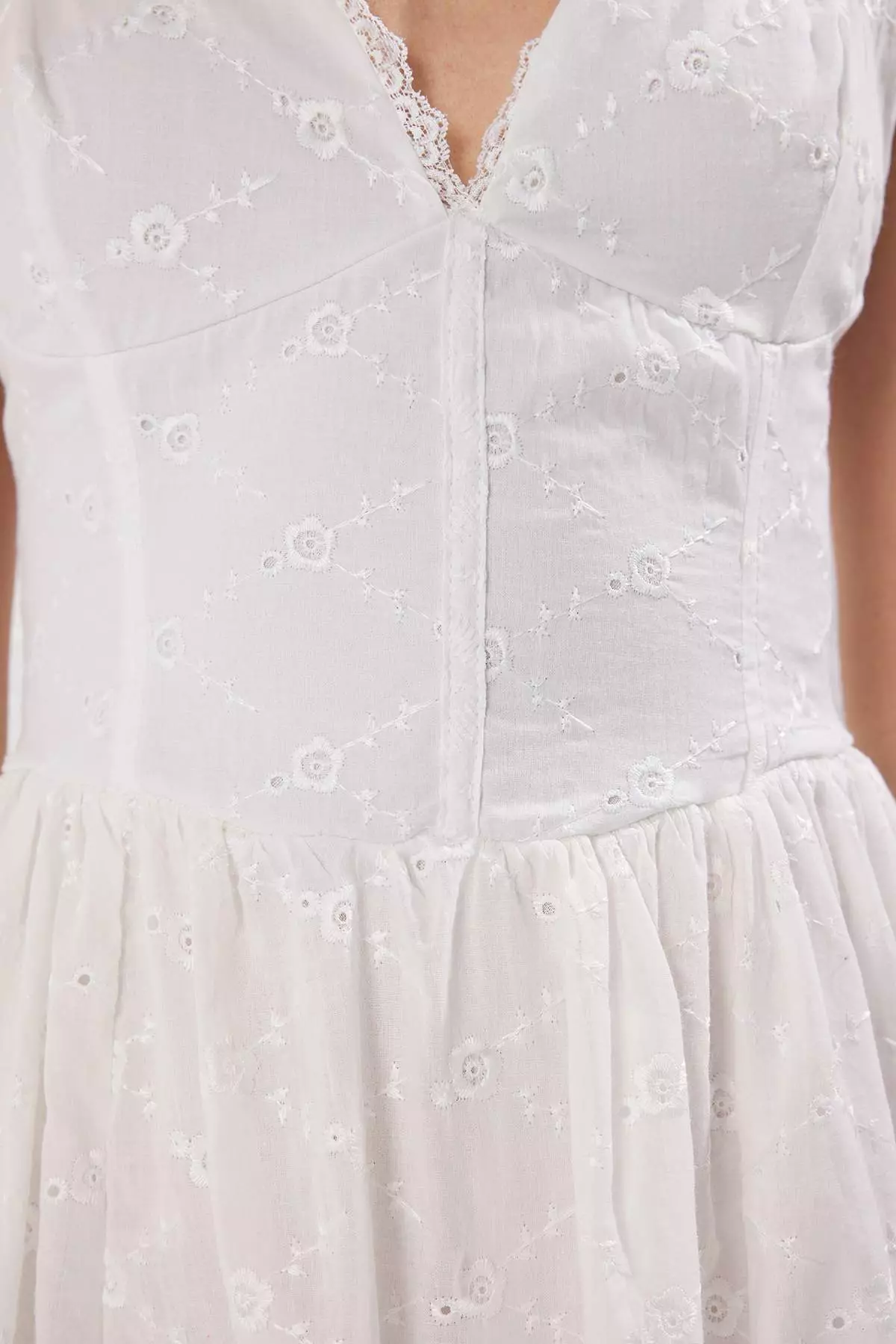 White Plain Midi Brode Woven Dress Twoss25El00852