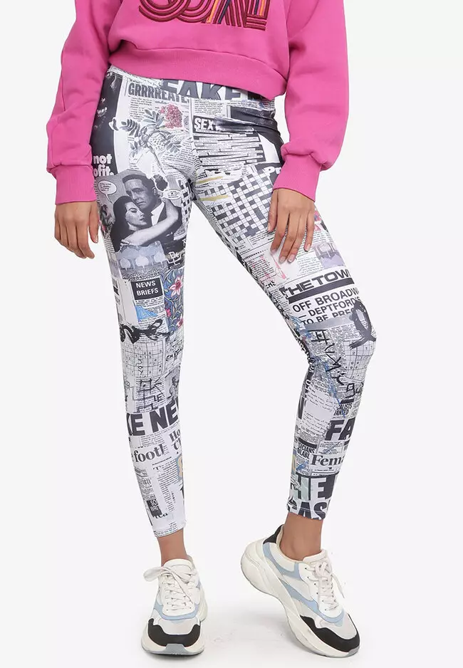 Newspaper print leggings outlet