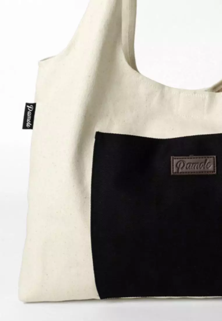 Pamole Tote Bag Totebag Kanvas Tas Belanja - Naya Series - BW Komb Hitam