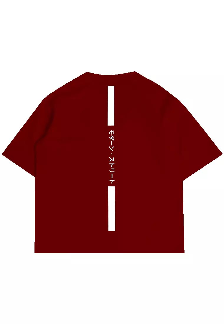 MTM14 kaos oversize tebal scuba thirdday osaka katakana back vertikal maroon