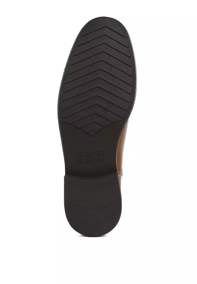 男款棕褐色仿皮切爾西靴