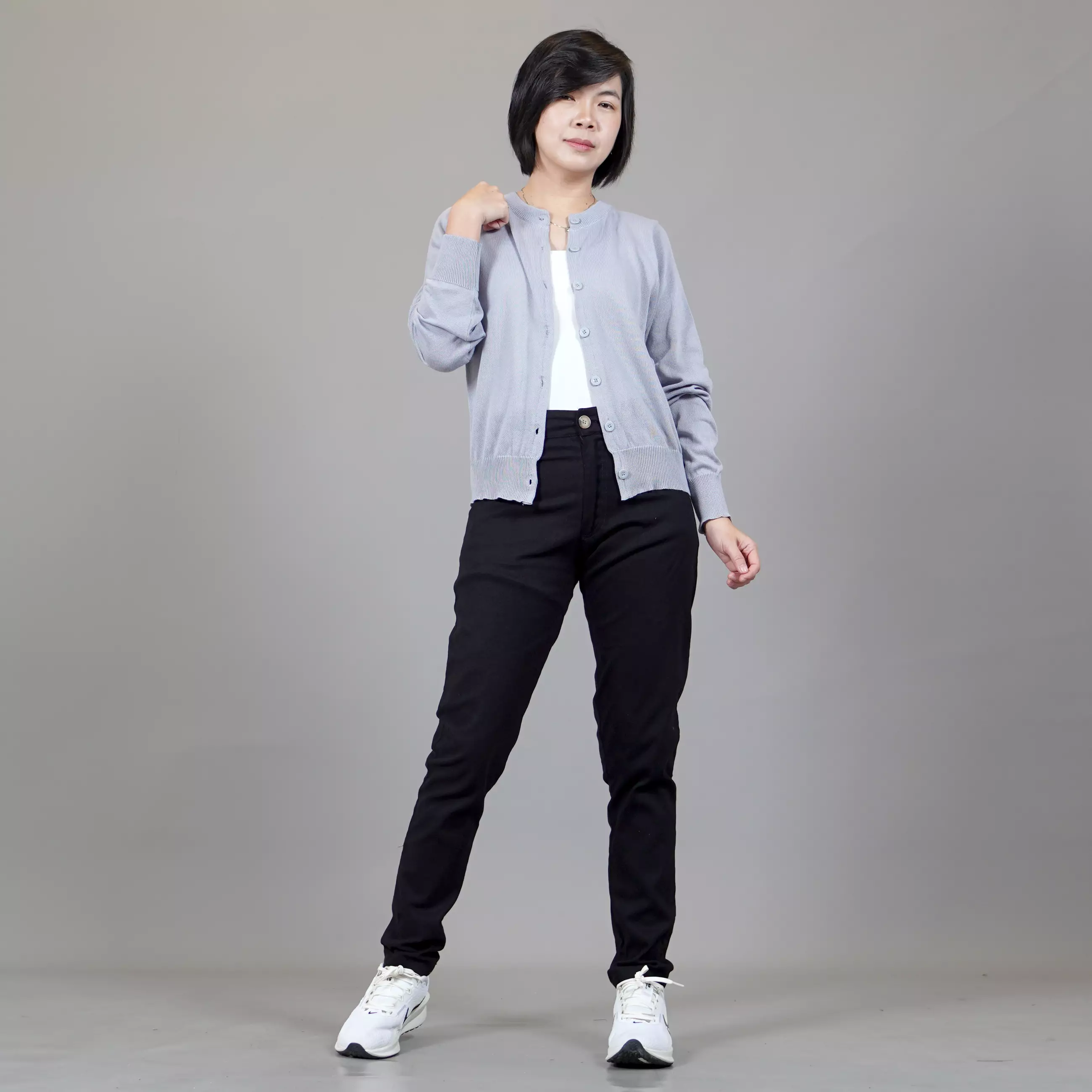  SANDRA Kardigan Rajut Wanita Gaya Korea Knit Cardigan - ABU MUDA