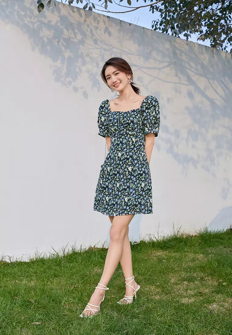 Summer Picnic Short Sleeve Floral Midi Dress