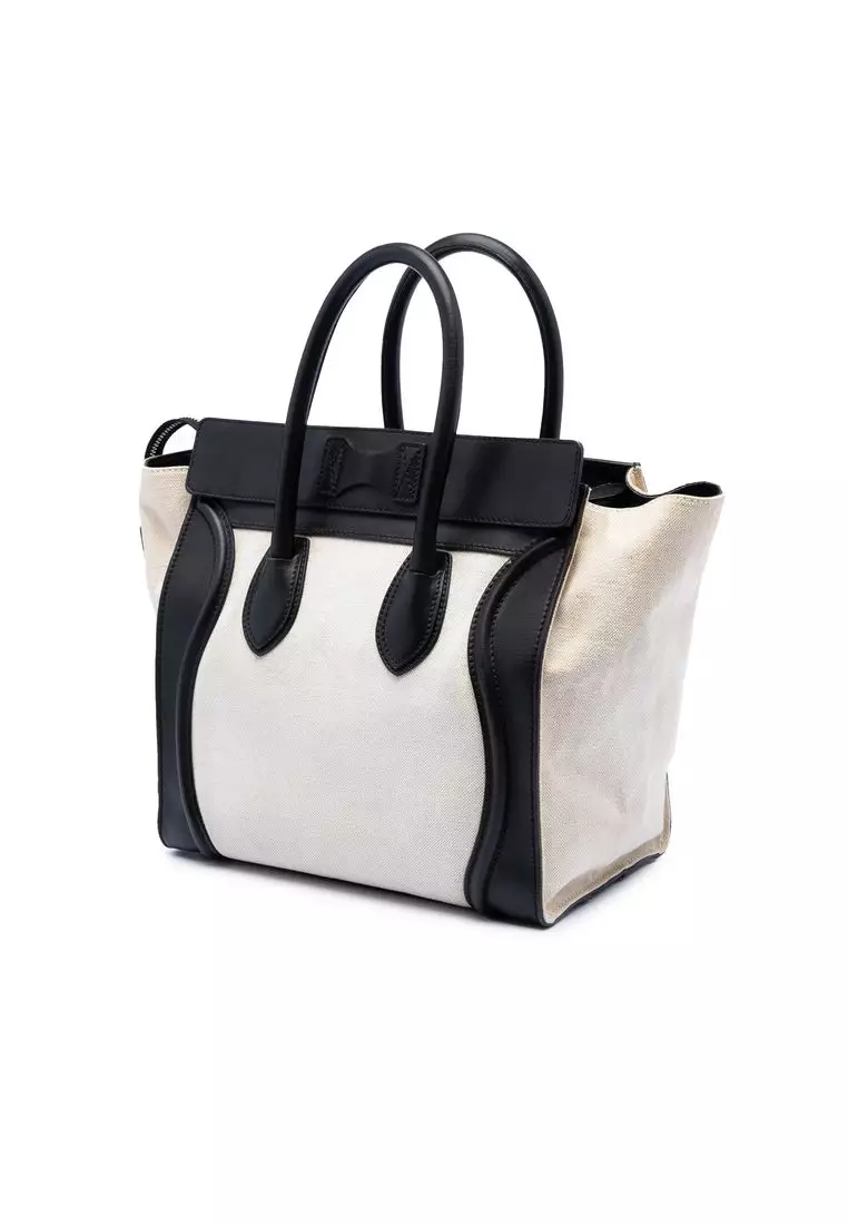 Pre-Loved Celine Mini Bicolor Canvas And Leather Luggage Tote