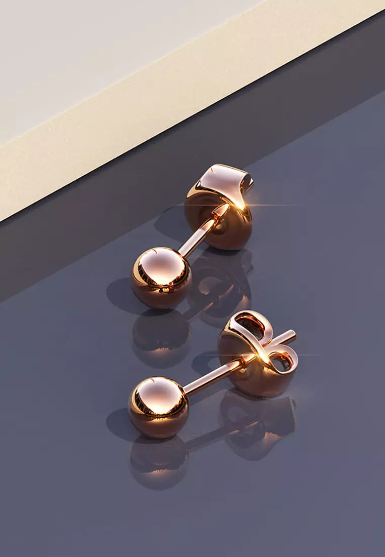 Glitter Ball Stud Rose Gold Layered Earrings 4mm