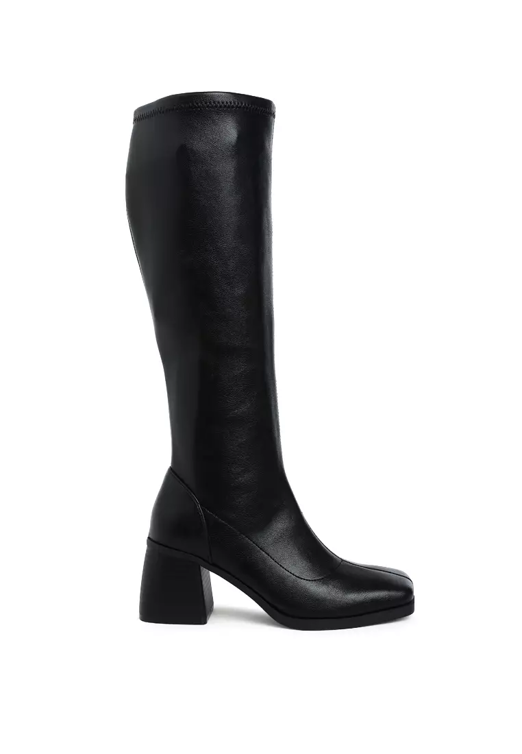 Discount on London Rag  shoes - SKU: Faux Leather Block Heel Boots in Black