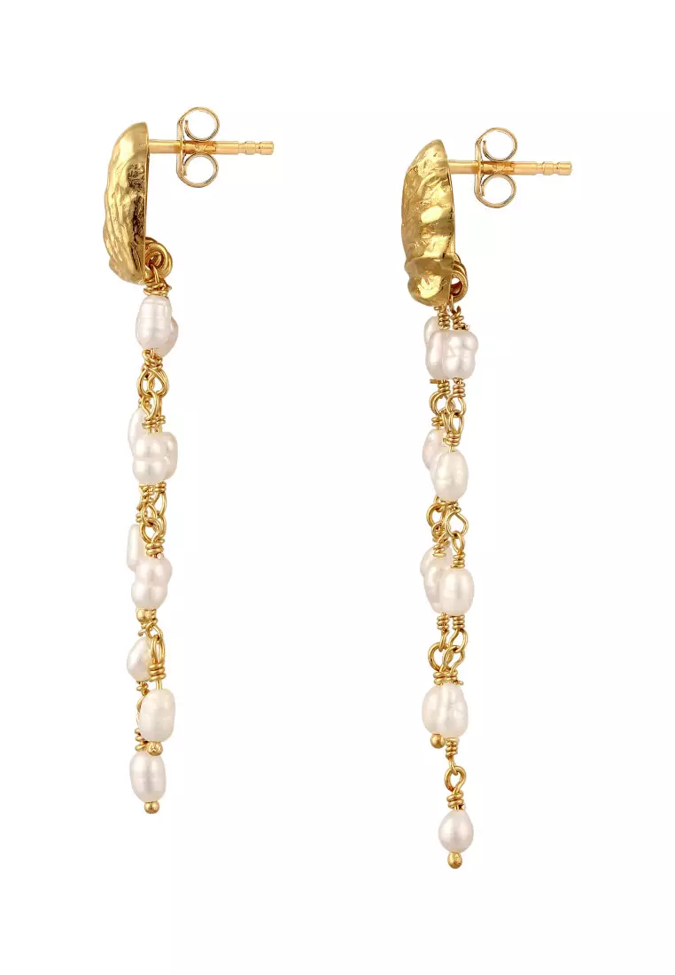 EXCLUSIVE Anting Perhiasan Perak 925 Wanita Shell Freshwater Pearls Gold Plated