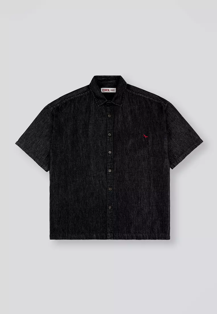 JOYRIDE - Black Kemeja Denim Casual Pria Lengan Pendek SS - Top Man Shirt