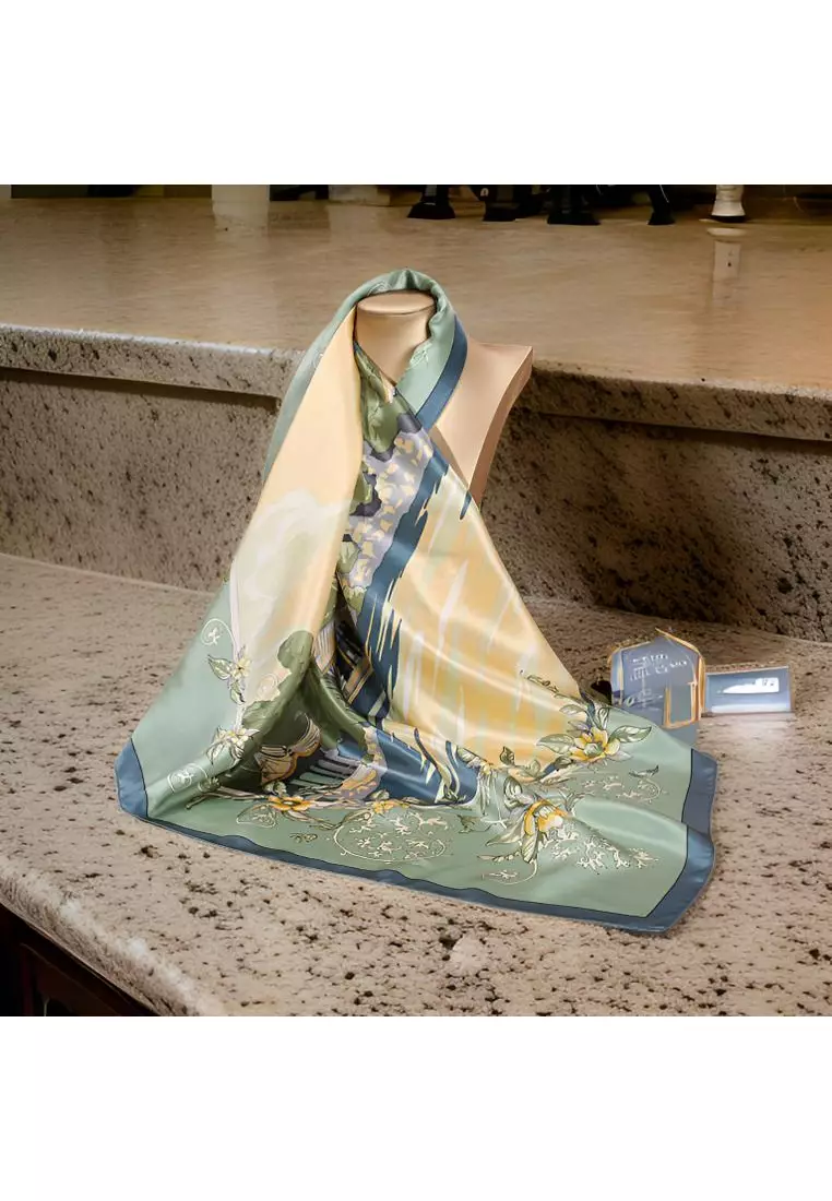Luxury Silk Ladies' Large Scarf, Sun-Proof Crepe Satin, Premium Souvenir.