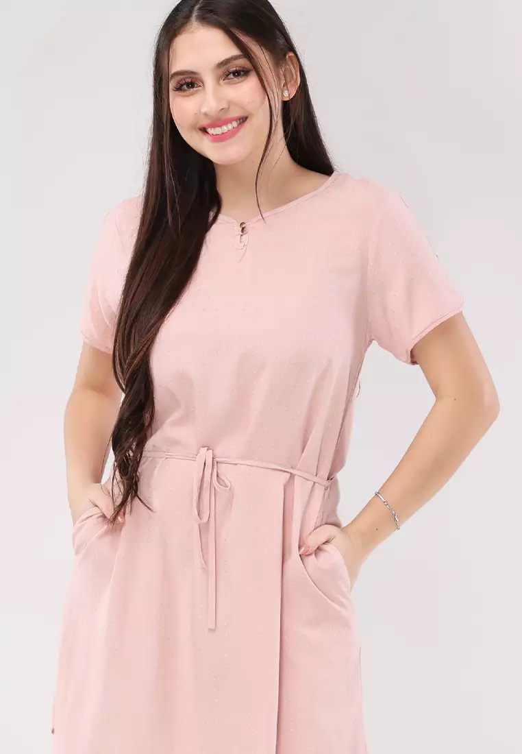 Textured Woven Short Sleeves Dress