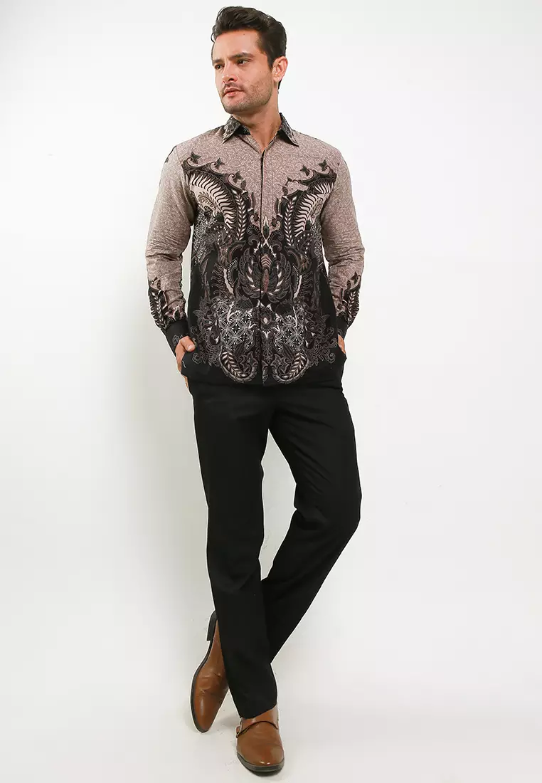 Dwaipayana Coklat Kemeja Batik Pria Premium Slimfit Modern Lengan Panjang