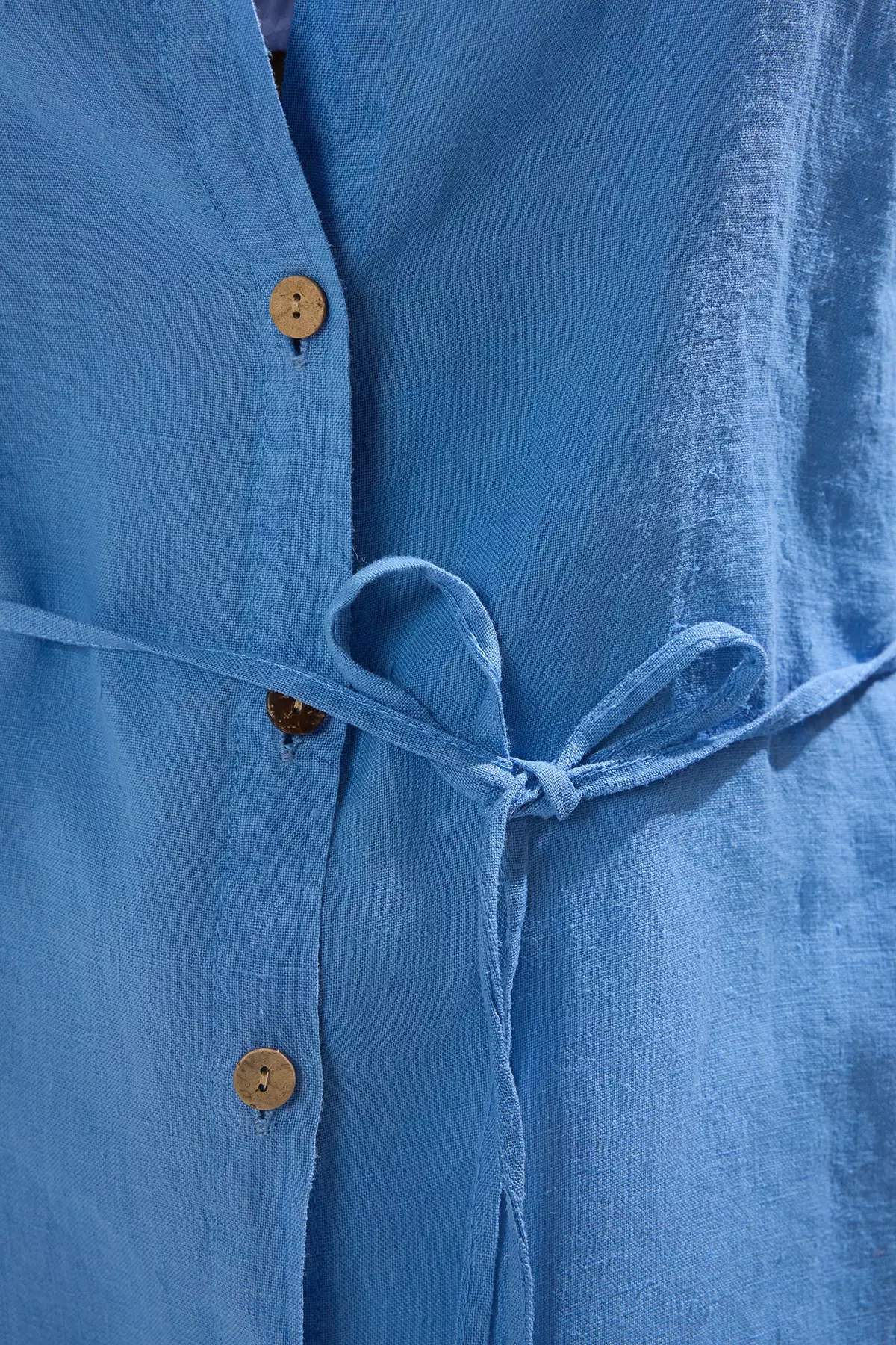 Blue Weaving 100% Linen Tied Beach Shirt TBESS25GO00015
