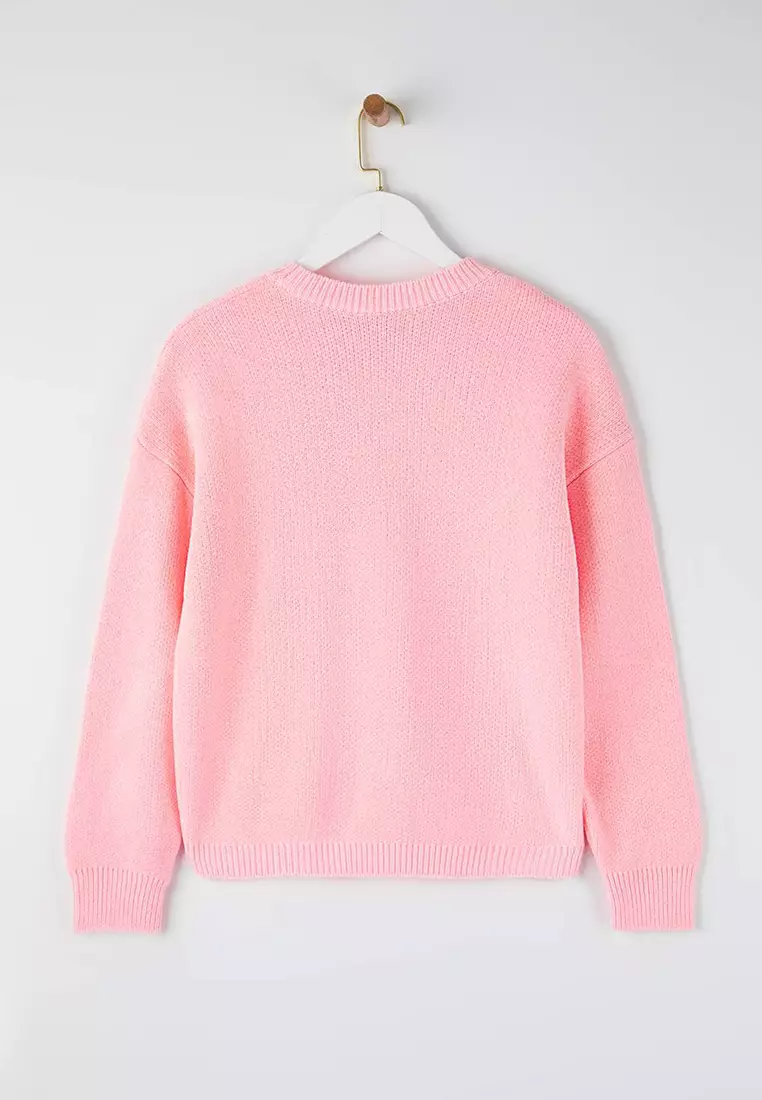 Pink Wide Pattern Special Yarn Knitwear Sweater
