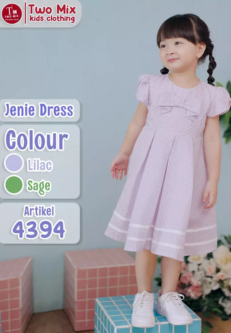 Two Mix - Jenie Baju Dress Anak Cewek Perempuan Lebaran 1-12 Tahun 4394 Sage