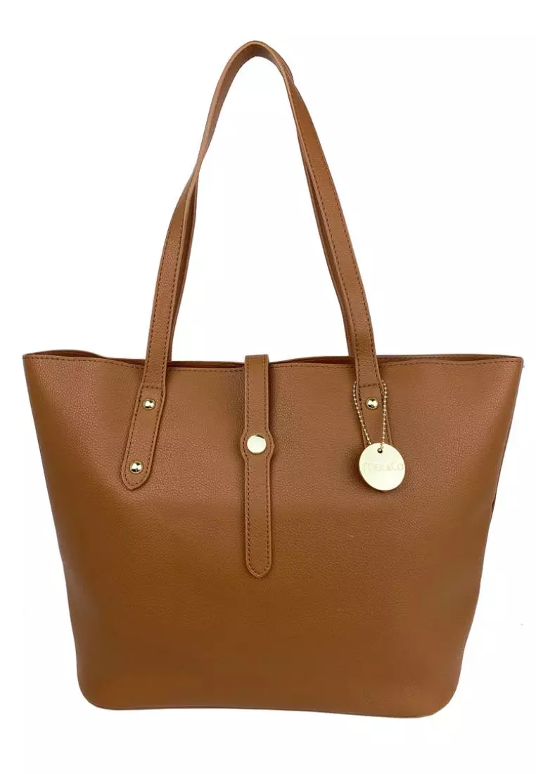 Michael+Kors+Mel+Medium+Leather+Tote+Bag+Black for sale online