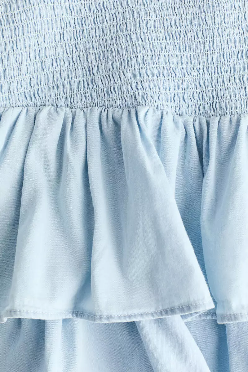 Smocked denim skirt