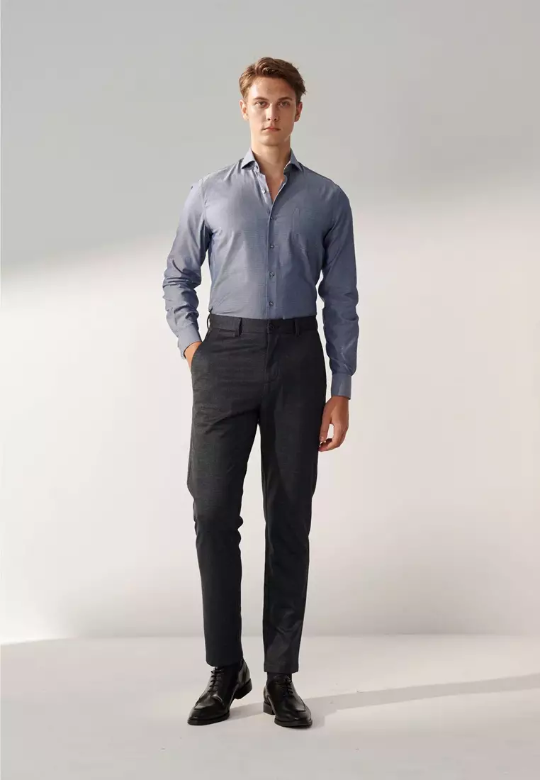 Gray-blue Check Slim Stretch Jersey Trousers
