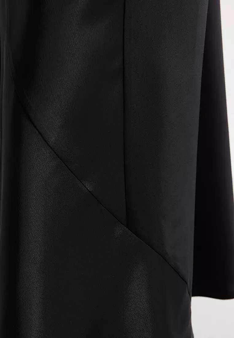 Black Woven Satin Long Skirt
