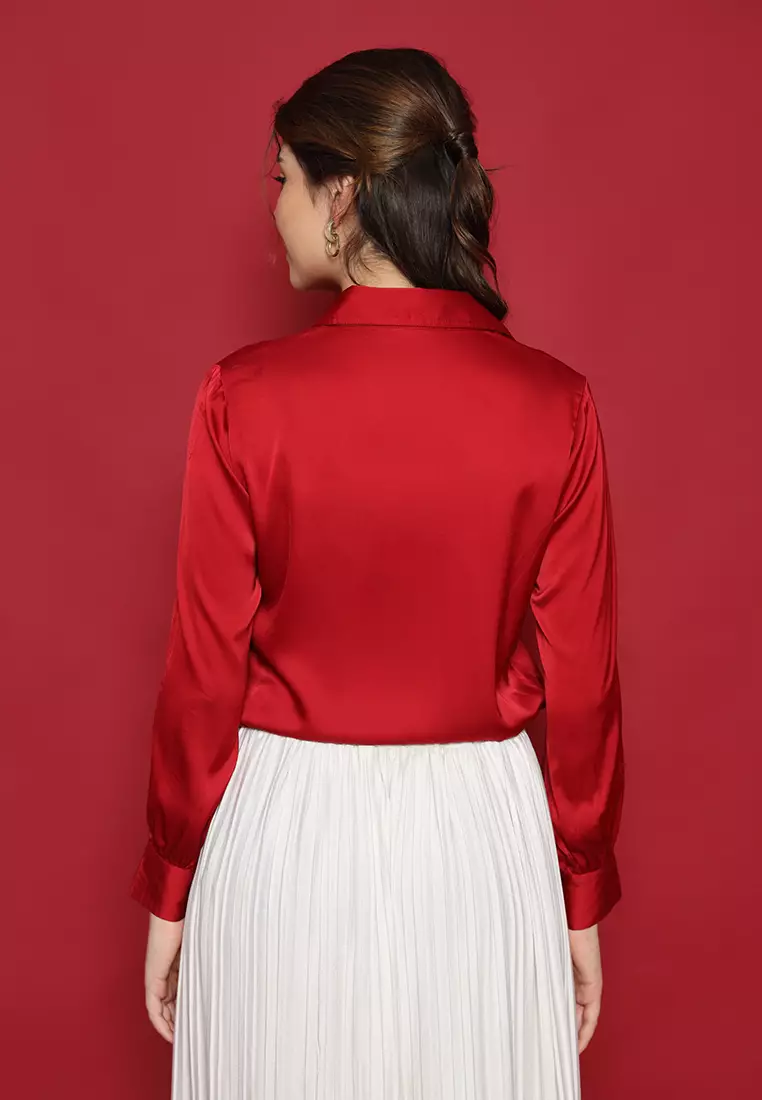 Satin Silk Shirt In Red By Brilliant Girl Warna MERAH