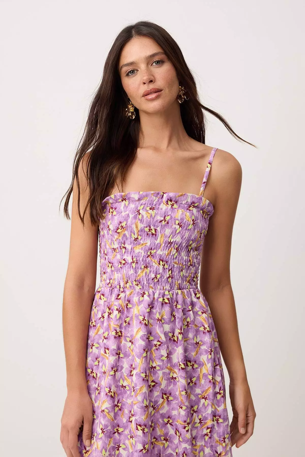 Pink-Multicolor Floral Midi Woven Dress Twoss26El939