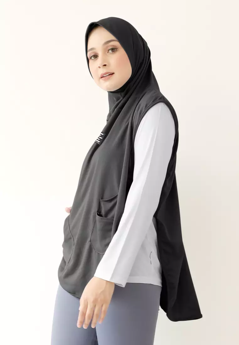 Hijab Vest Olahraga Nara Sporty Pocket - Stone Black