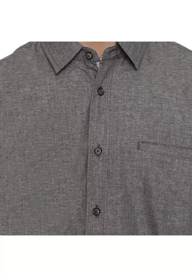 RBJ Kemeja Polos Cotton Slub Abu Tua Regular Fit Pria