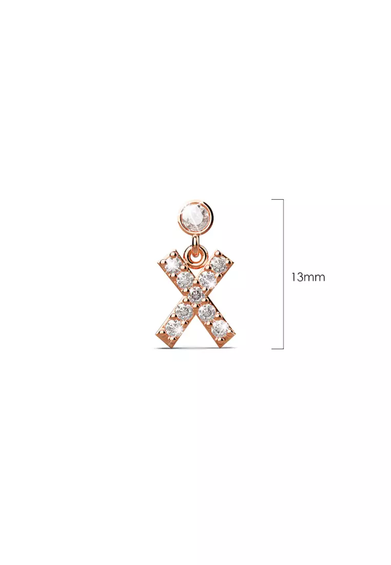 Solid 925 Sterling Silver Initial Crystal Personalised Alphabet Letter Earrings Rose Gold - X