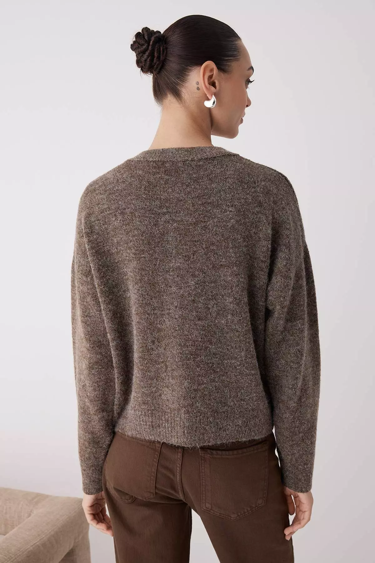 Mink Alpaca Wool Blended Wide Fit Knitwear Cardigan