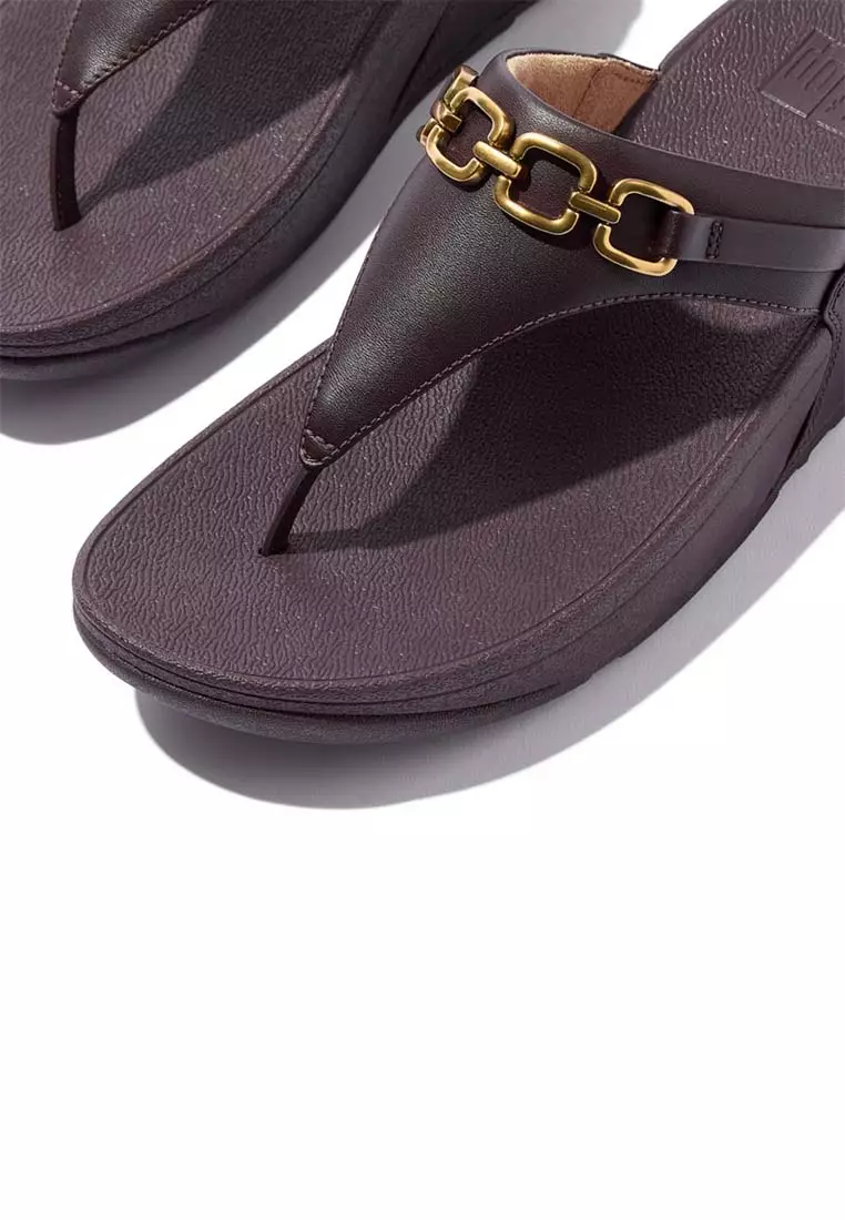 FitFlop LULU Square-Chain Leather Toe-Post Sandals - Plumberry (E1I-C88)