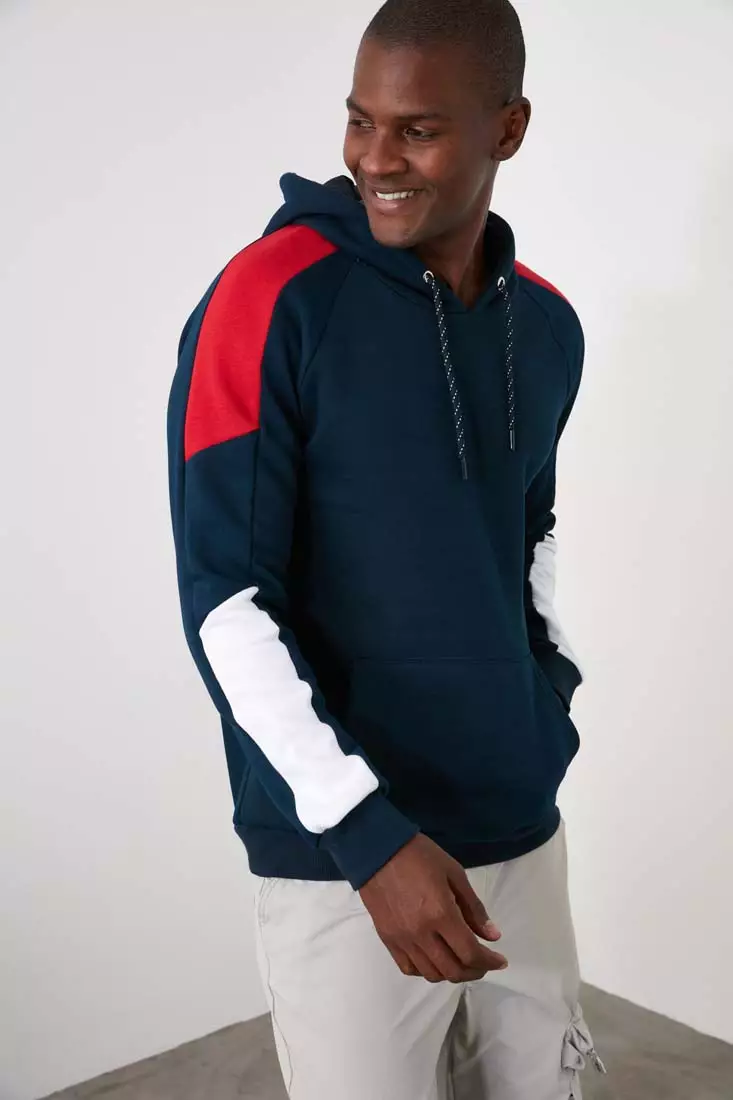 Paneled hooded sweatshirt top