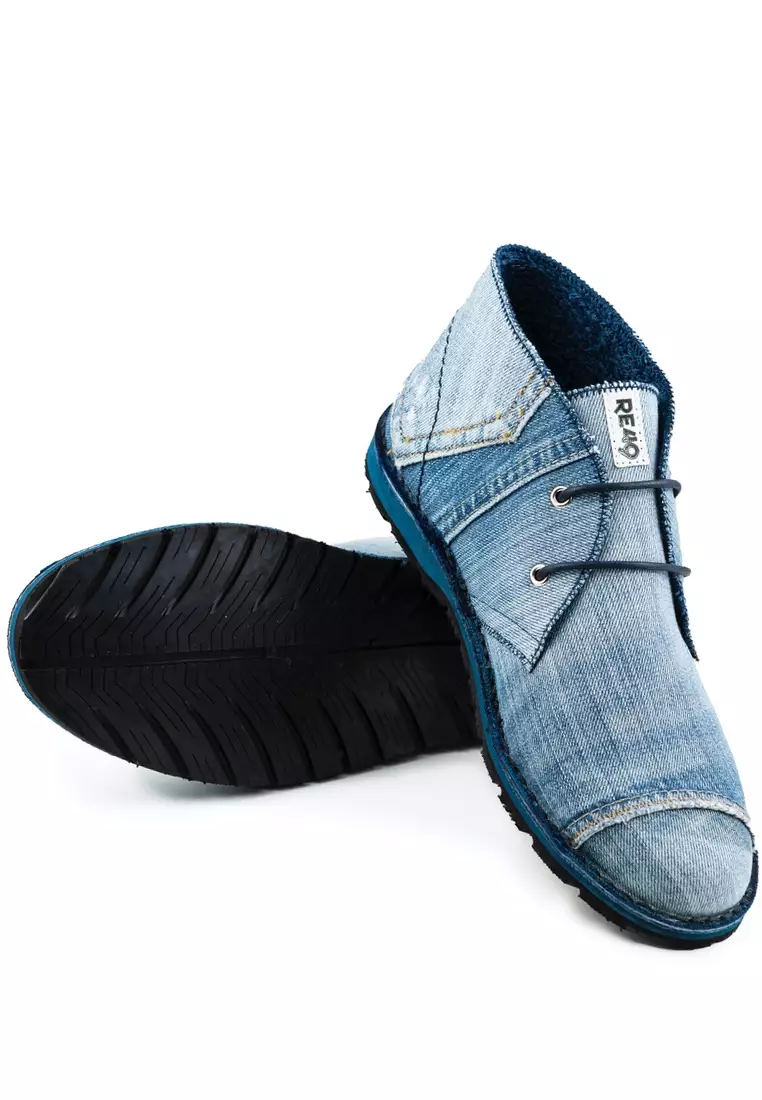 STAGE JEANS 靴子 - 100% 義大利製造，採用回收牛仔褲和廢棄輪胎製成鞋底。牛仔系列沙漠靴 - 藍色