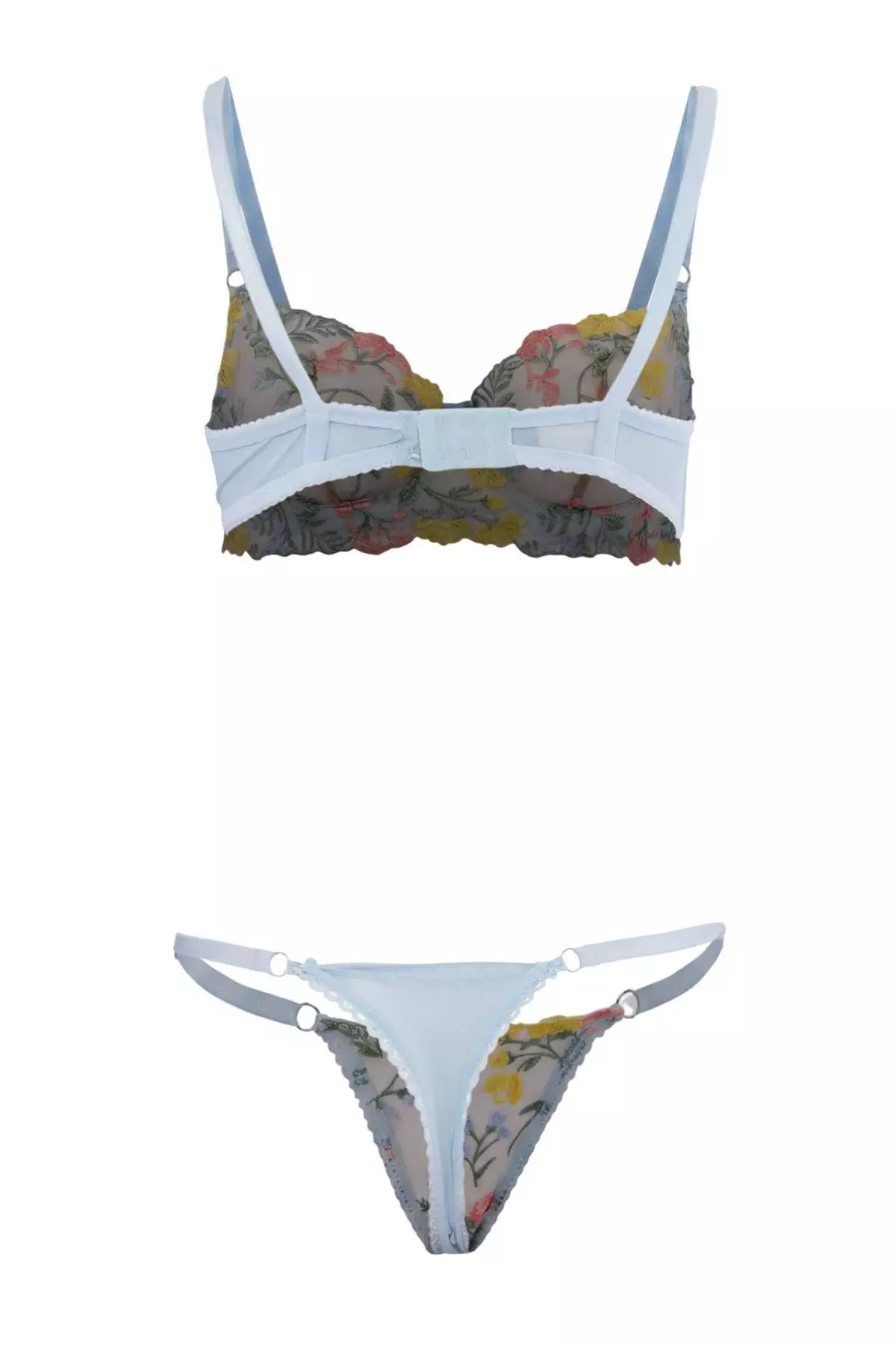 Blue Embroidered Floral Capless Lingerie Set Thmss26Cc00020