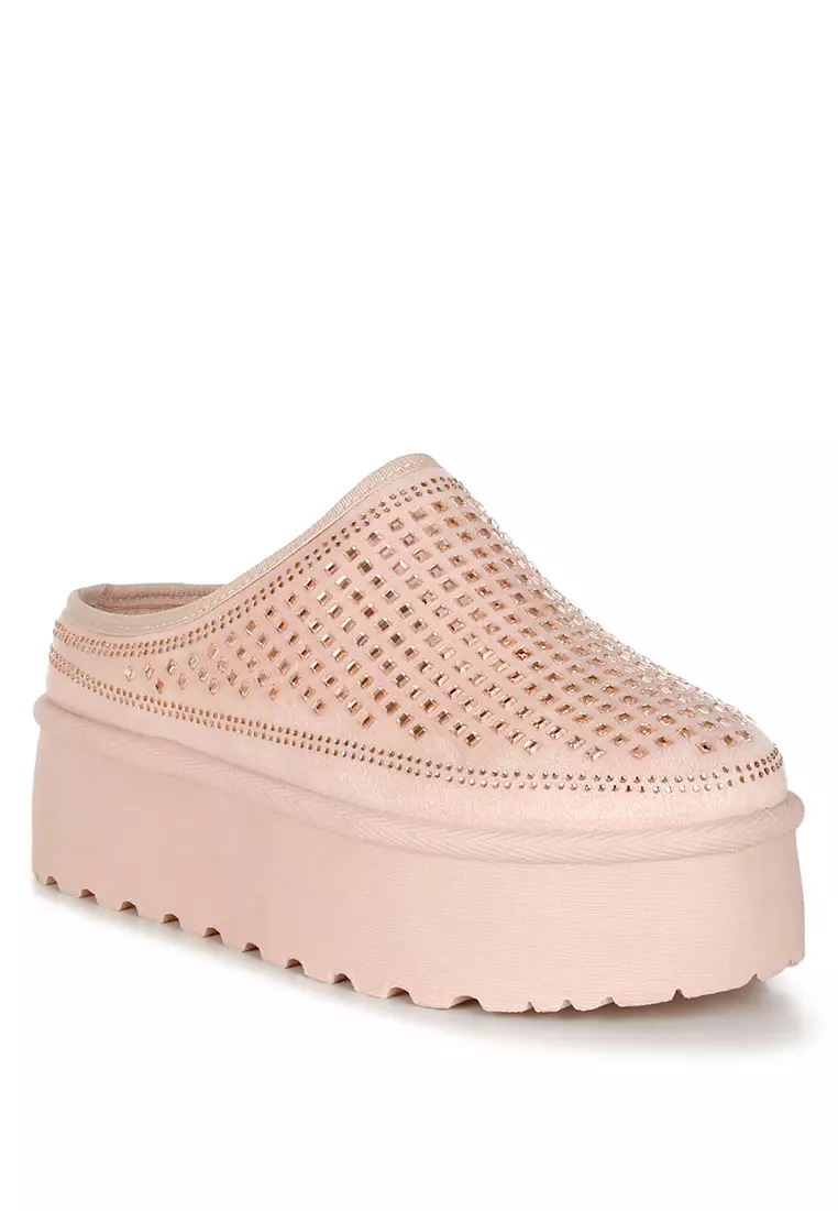 Pink Rhinestones Embellished Platform Classic Slip-On