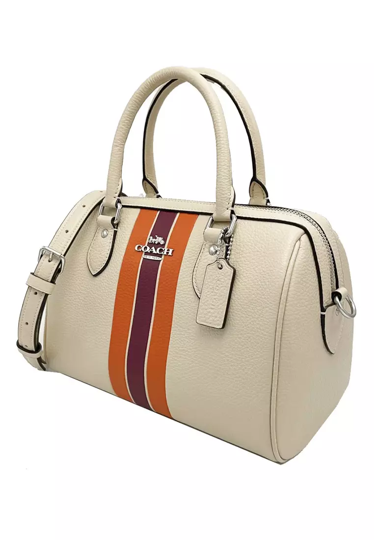 Rowan Satchel Bag With Stripe - Ivory/Multi