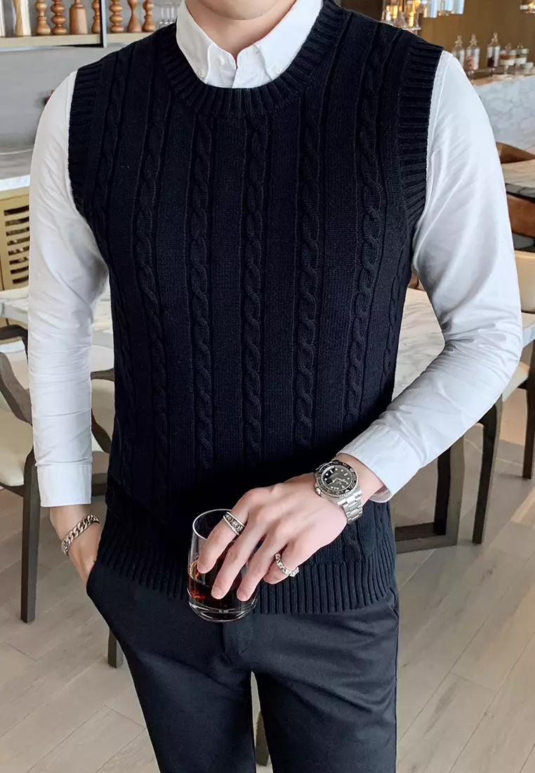 Round Neck Jacquard Knitted Vest XH1960