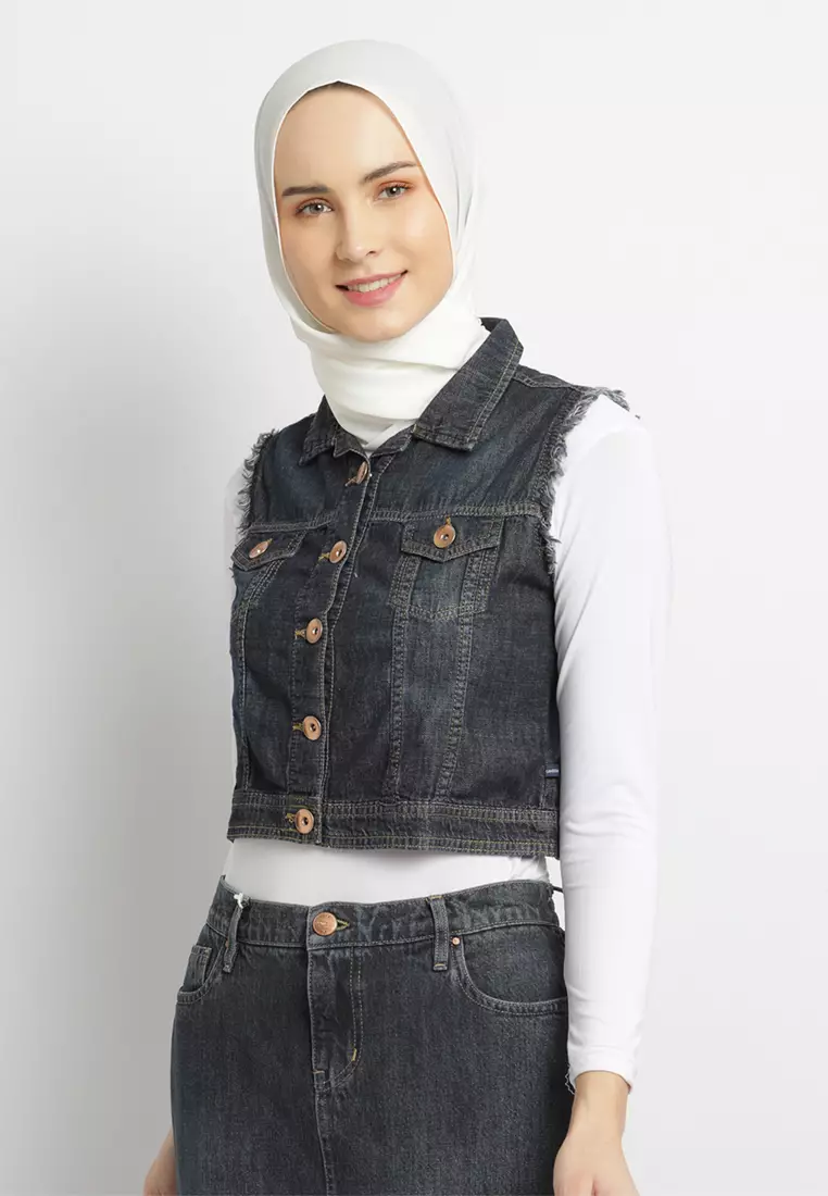 Flamoush Quensi Navy Crop Outer Wanita