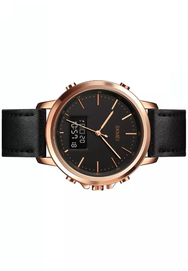 Jam Tangan Analog Digital Pria Design Elegan Waterproof Strap Tali Material Kulit Leather PM52 ORIGINAL