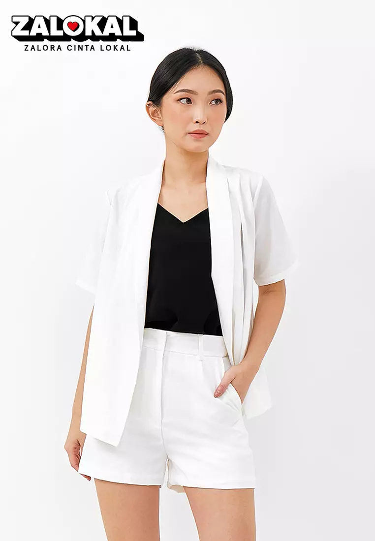 Jual Cloth Inc Belted Short Sleeve Cotton Outer in White Original