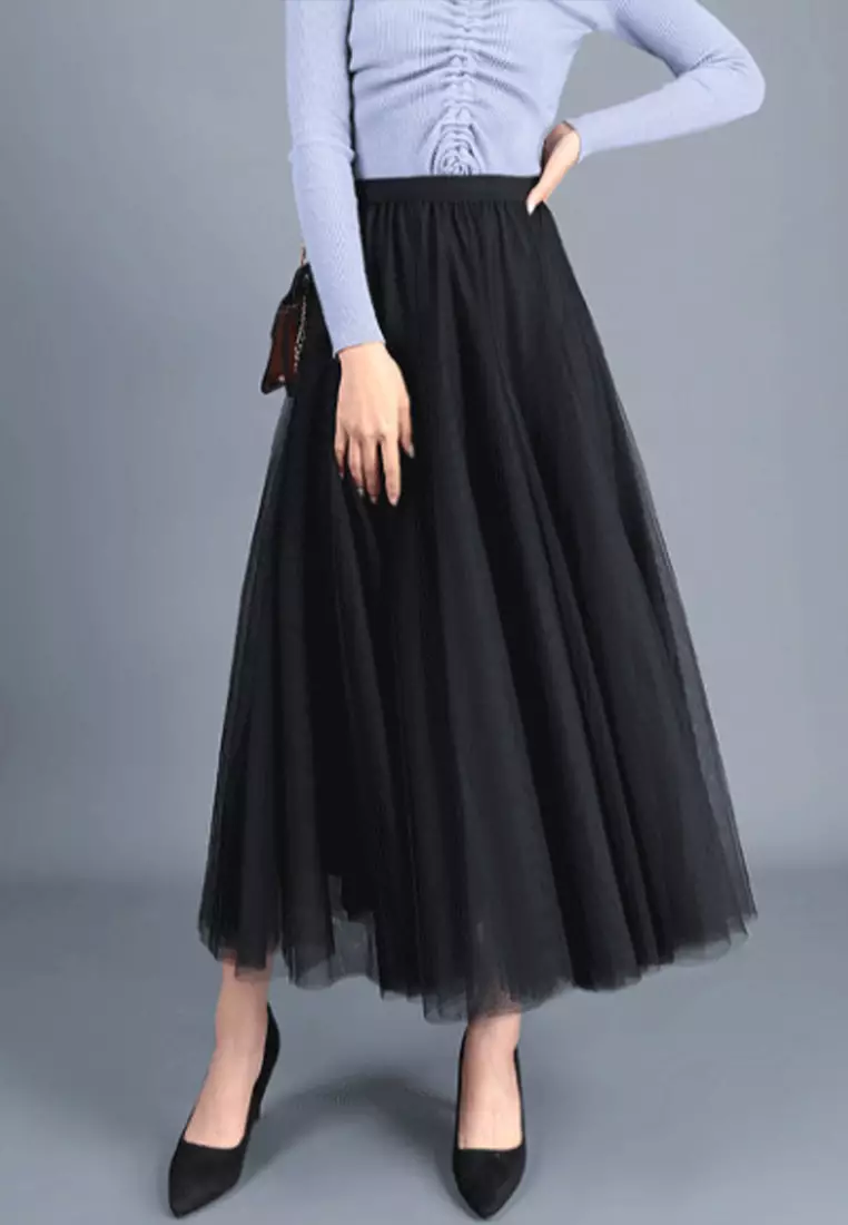 High Waist Slim Mesh Maxi Skirt AF8859