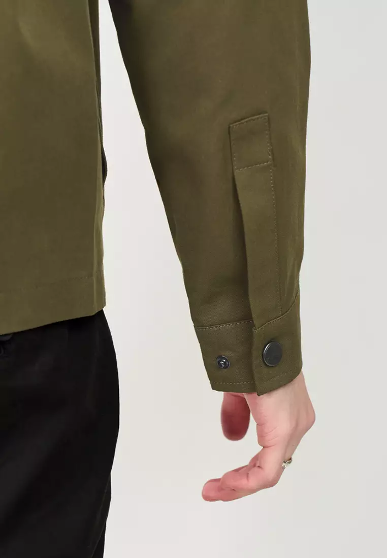 Cotton Blend Zip-Up Jacket With Side Pockets And Adjustable Cuffs