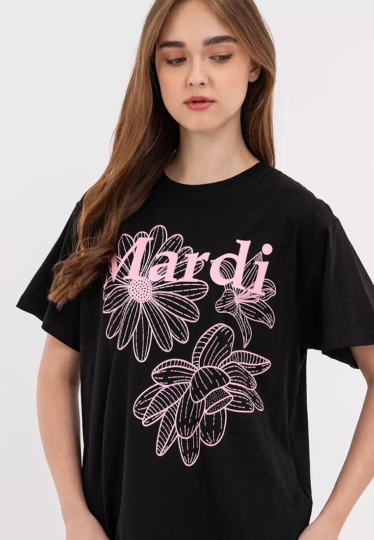 Tshirt Triple Flower_Black Pink
