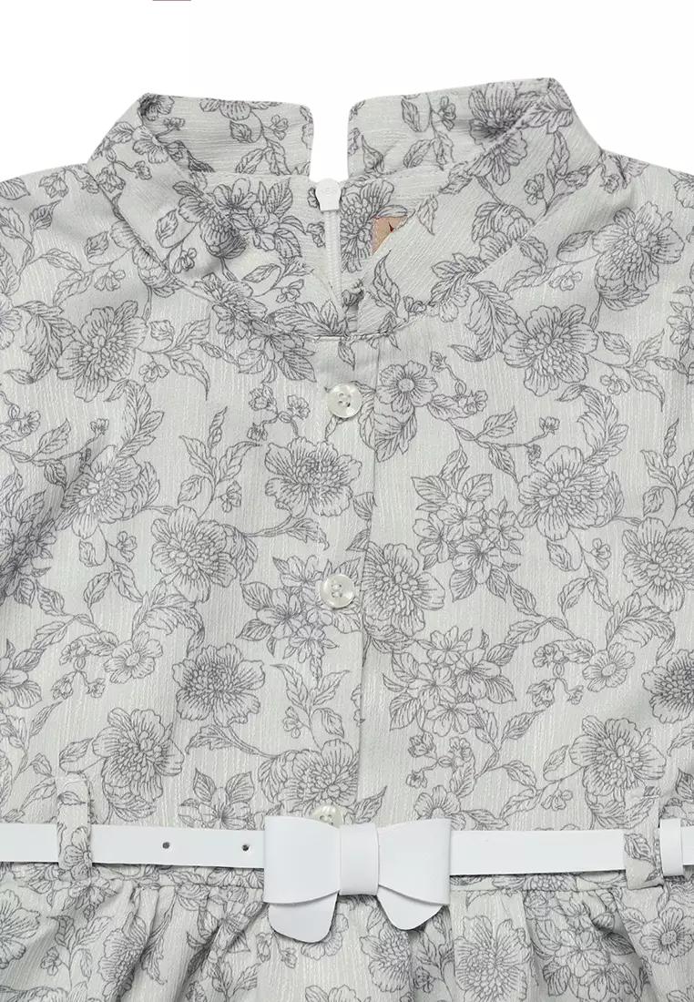 Dress Anak Perempuan Bunga Abu With Belt - CUTE