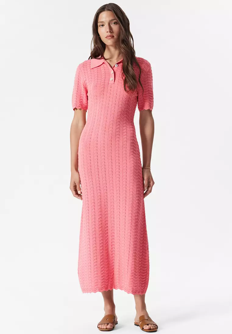 knee length dresses for ladies Amalthea Pointelle Knit Midi Dress – Elegant Knitwear M main image 0