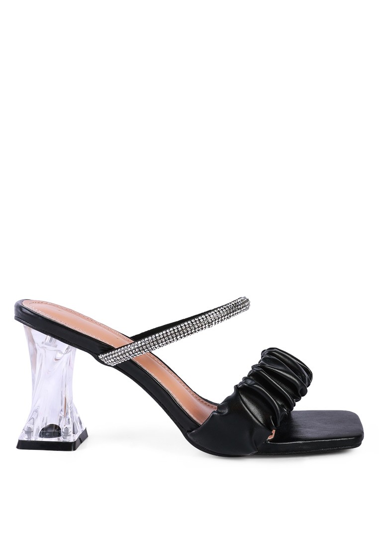 Black Clear Heel Rhinestone Sandals