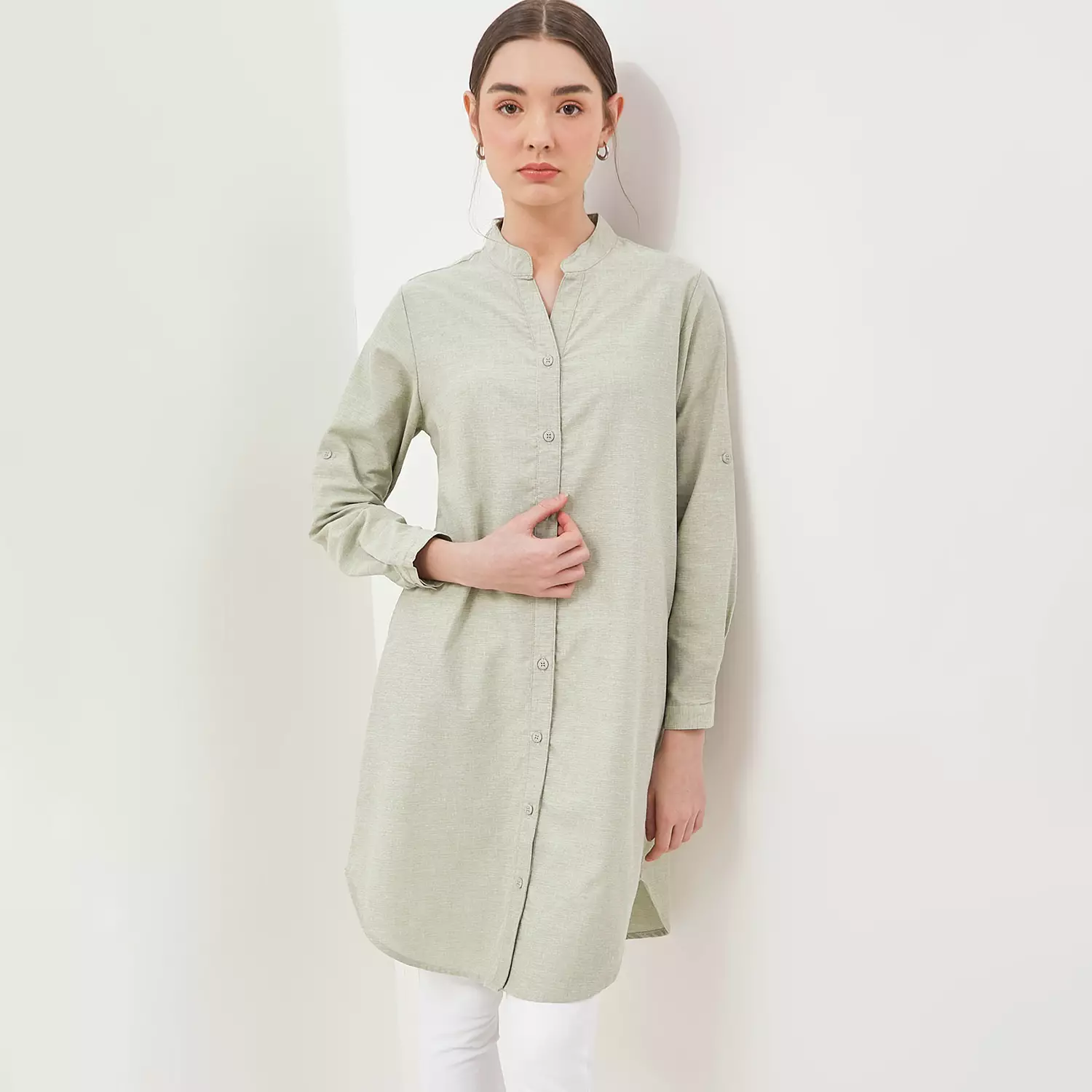Jual Graphis GRAPHIS Button V-Neck Long Shirt Dress Original 2025 ...