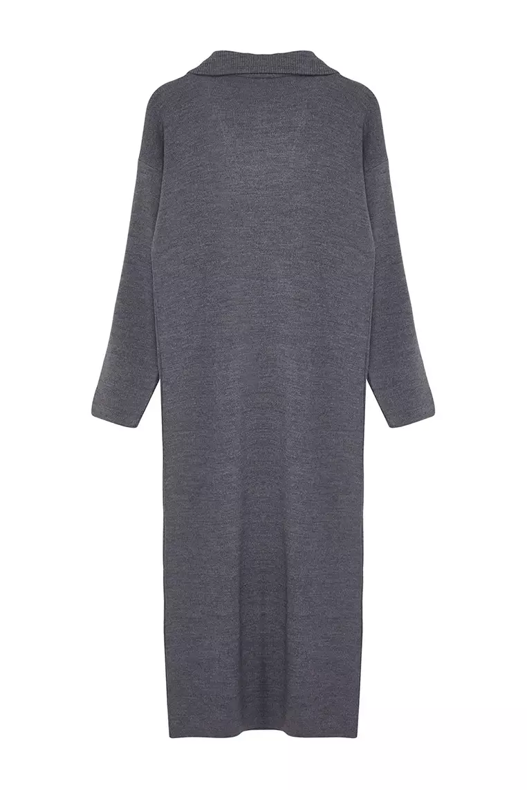 Smoked Comfortable Zippered Collar Basic Knitwear Dress TCTAW25EB00013