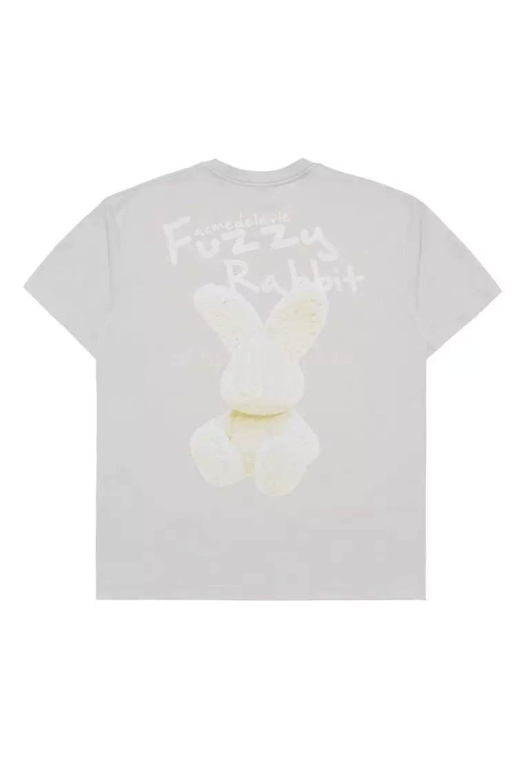 Doodle Fuzzy Rabbit Short Sleeve T-Shirt Grey