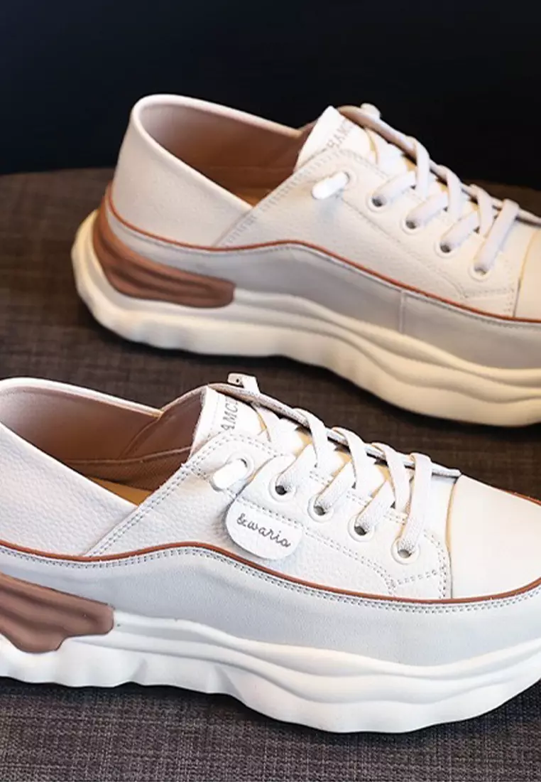 Genuine Leather Thick-sole White Sneakers RX-T3189