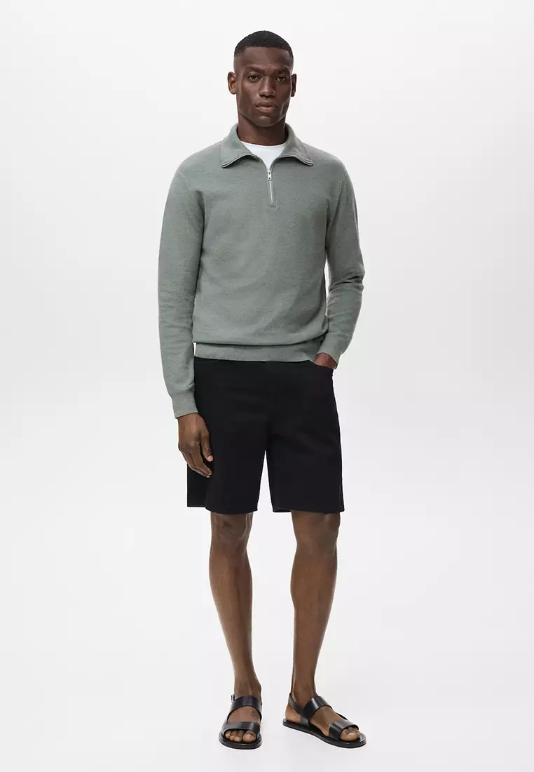 Microstructure Sweater With Zipper Collar