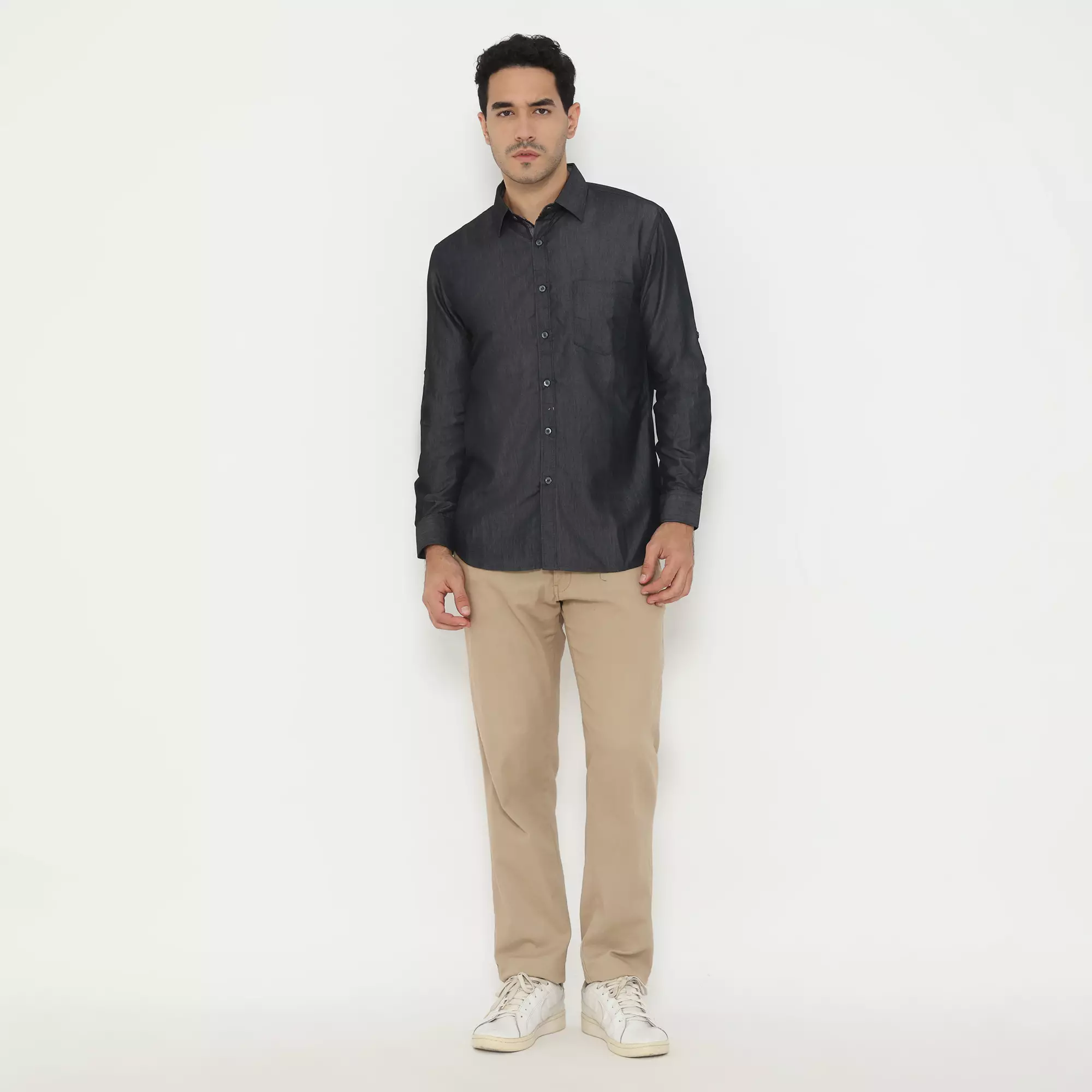 Platini Kemeja Pria Polos Lengan Panjang Soft Twill Black 76007